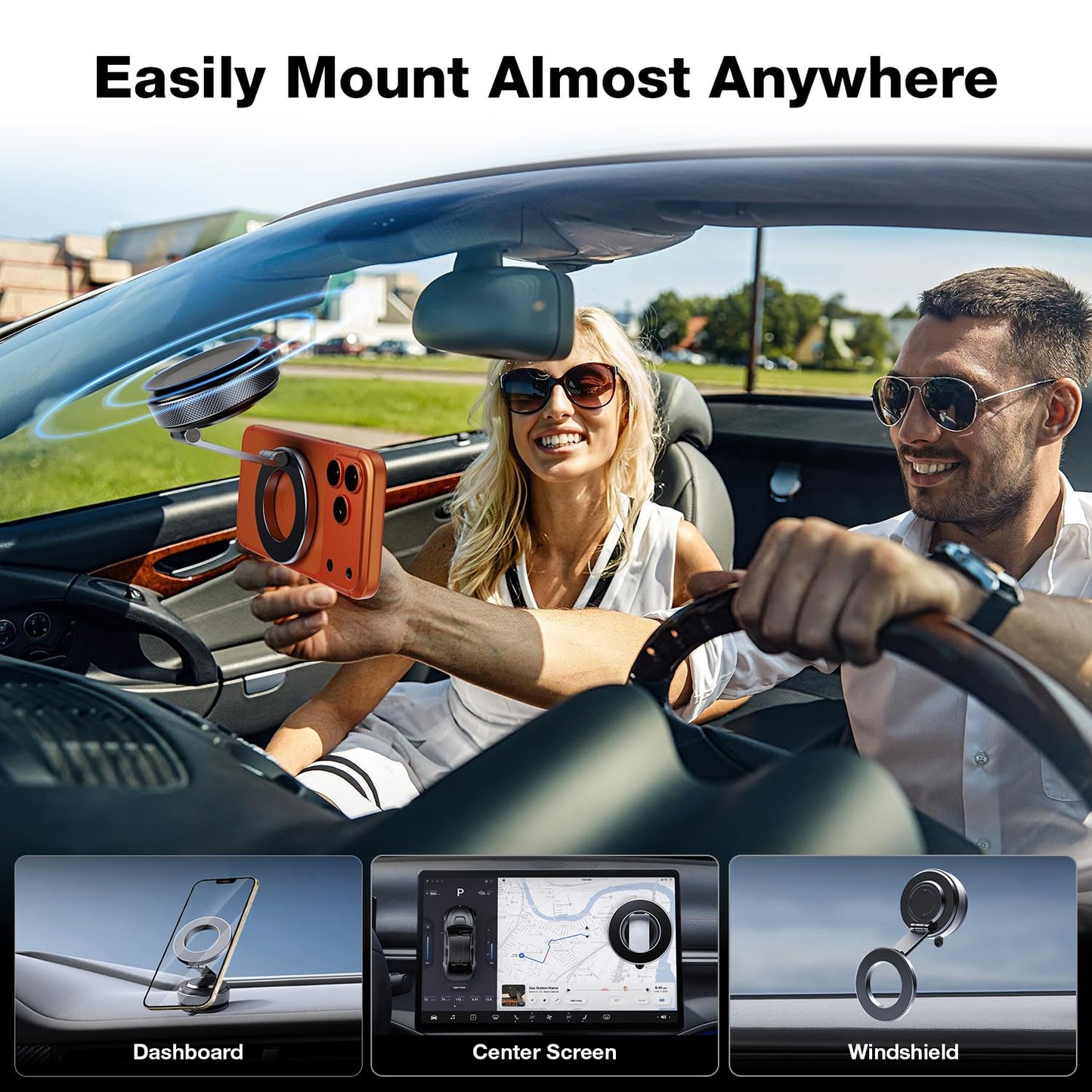 Polynex Magnetic Phone Holder for Car, Aerospace Aluminum iPhone Mount with 3200gf Magnet & 80LBS Vacuum Suction, 360° Adjustable Dashboard Mount…