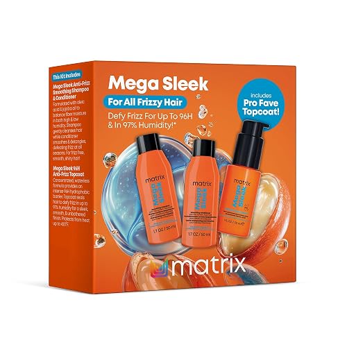 Matrix Mega Sleek Mini Kit - 96H Frizz Control, 12x Smoother Hair, and Professional Hydration