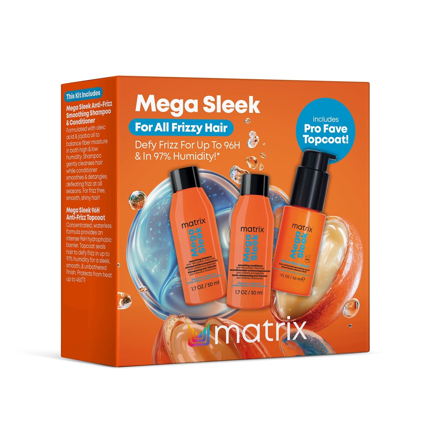 Matrix Mega Sleek Mini Kit - 96H Frizz Control, 12x Smoother Hair, and Professional Hydration