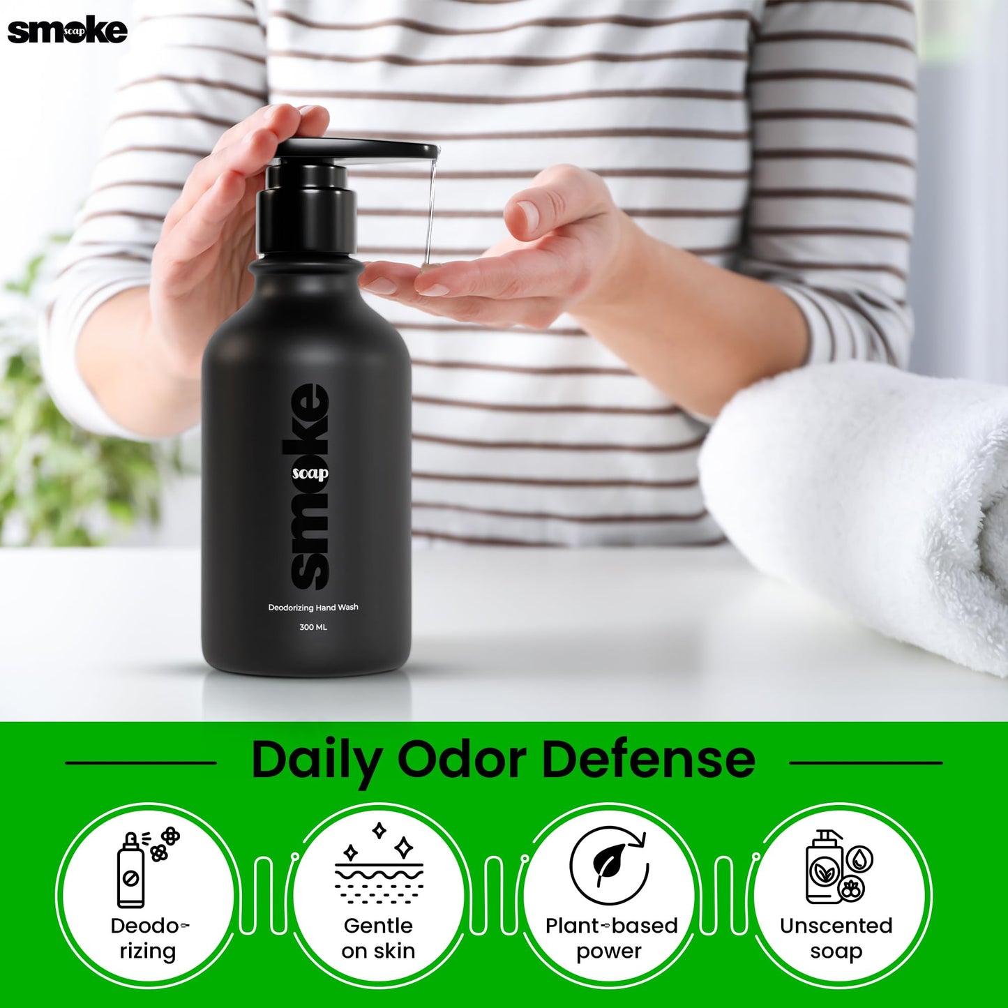 SMOKE SOAP Liquid Hand Soap Odor Neutralizing, Fragrance Free, Natural Soy-based Formula, Free of Sulfates, Parabens Free (300ml)