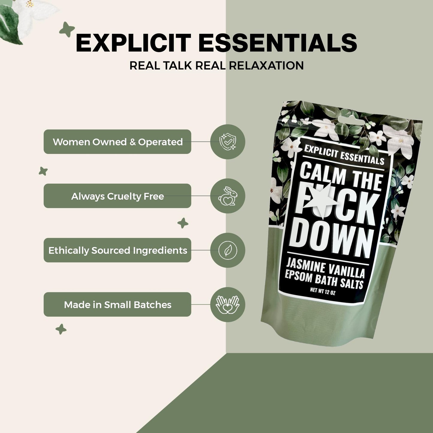 Explicit Essentials Jasmine Vanilla Epsom Bath Salts, Relaxation Blend, 12 oz Beauty and Personal Care Explicit Essentials