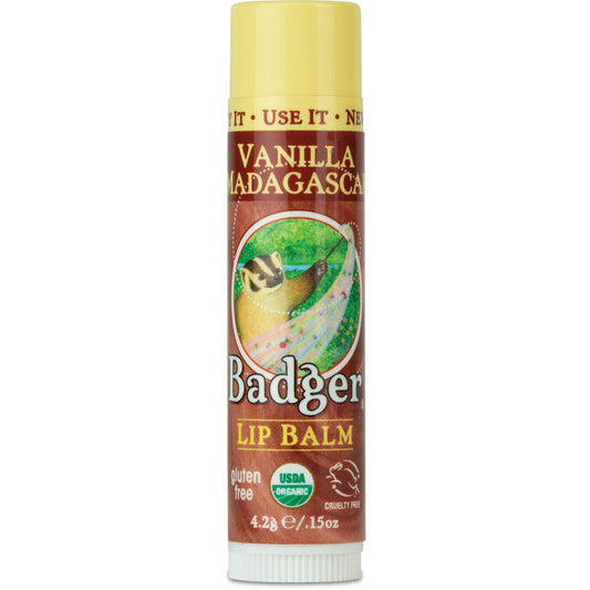 Badger - Classic Lip Balm, Vanilla Madagascar, Made with Organic Olive Oil, Beeswax & Rosemary, Natural Lip Balm, Certified Organic, Moisturizing Lip