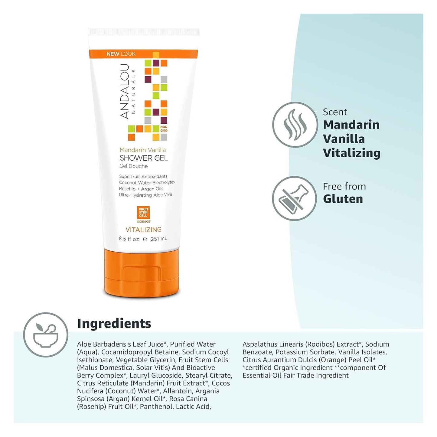 Andalou Naturals Mandarin Vanilla Vitalizing Shower Gel, 8.5 Ounce