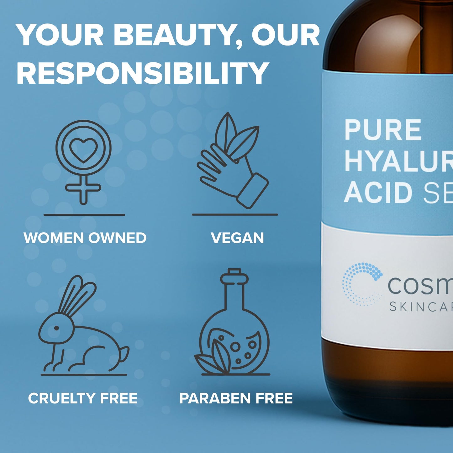 Cosmedica Hyaluronic Acid Serum for Skin - 4 Fl. Oz Hydrating Facial Moisturizer with Anti-Aging Skin Care Properties. Beauty and Skin Care
