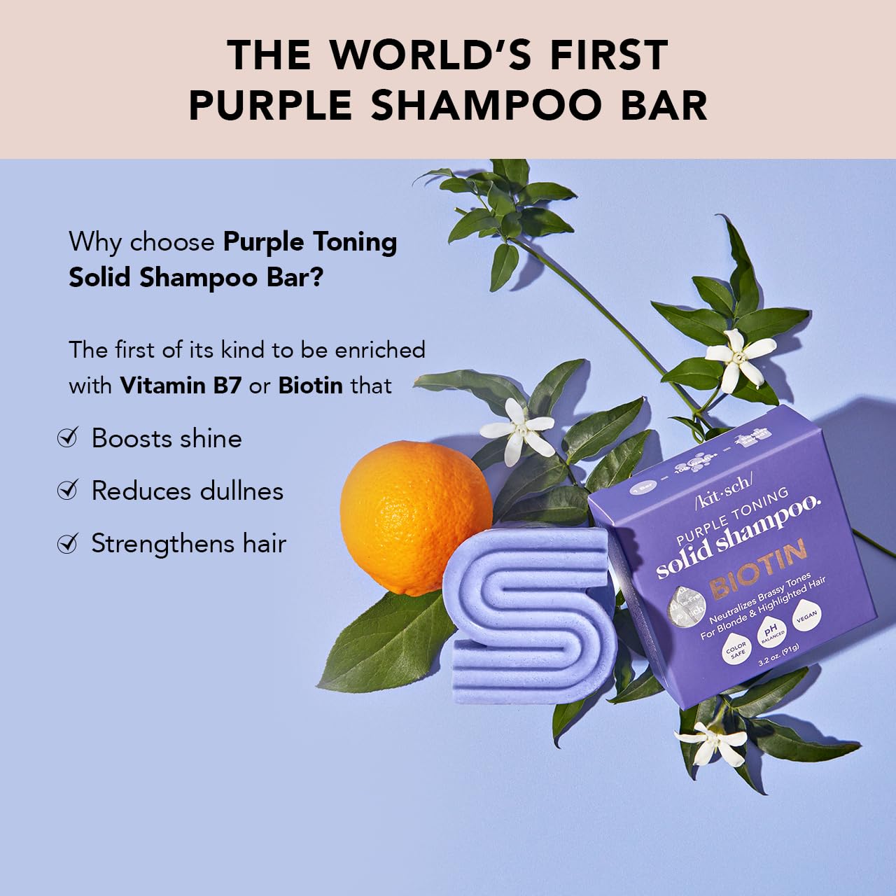Kitsch Toning Purple Shampoo For Blondes & Color Treated Hair - Shampoo Bar For Women and Men - Biotin Shampoo for Strengthening & Neutralizing Brassy