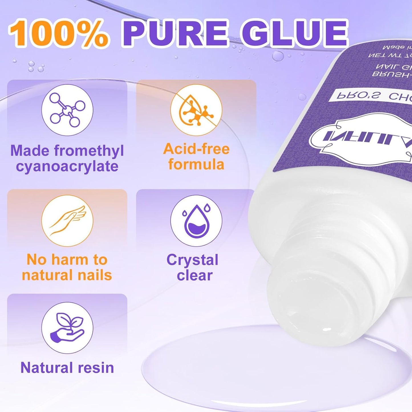 NXJ INFILILA Nail Glue, Professional Brush On Nail Glue, Nail Glue for Acylic Nails, Nail Glue for Press On Nails Fasle Nails Fake Nails Tips Glue