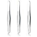 LUXXII (3 Pack) Slant Tweezers - Precision Stainless Steel Slant Tip Tweezers Hair Plucker for Hair and Eyebrows Personal Care (Silver Tone)