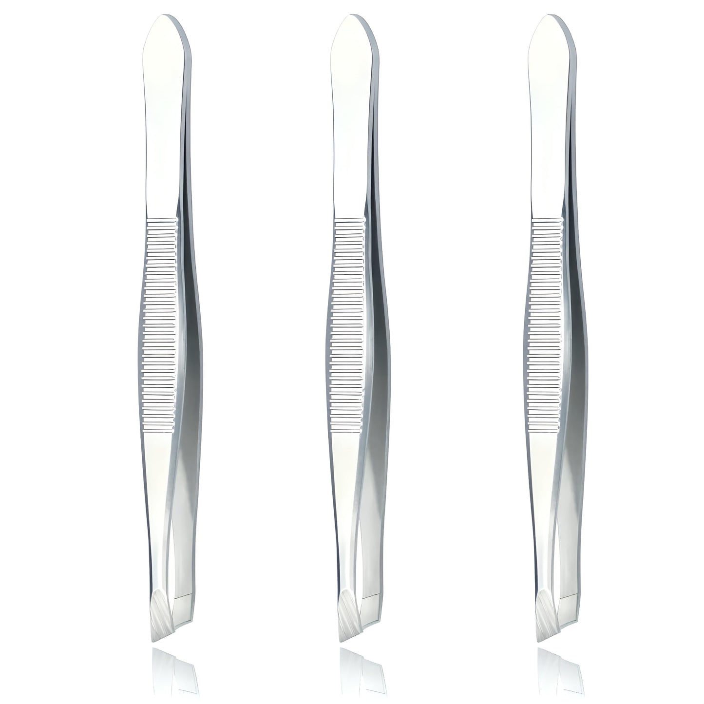 LUXXII (3 Pack) Slant Tweezers - Precision Stainless Steel Slant Tip Tweezers Hair Plucker for Hair and Eyebrows Personal Care (Silver Tone)