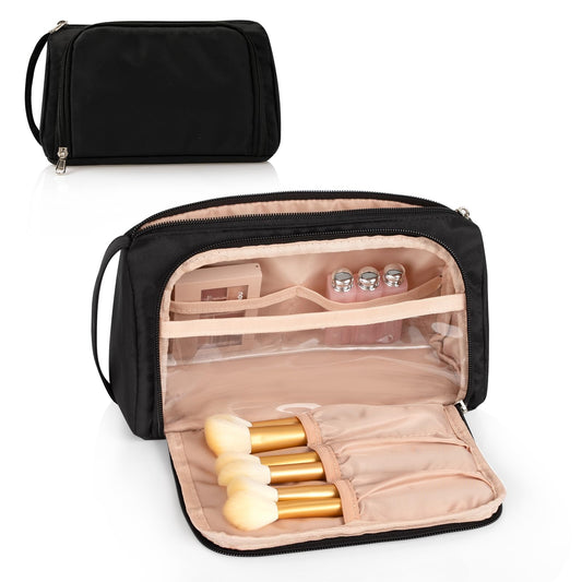 CUBETASTIC Small Makeup Bag – Travel Cosmetic Pouch Organizer for Women & Girls, Durable Black Oxford Cloth Makeup Case