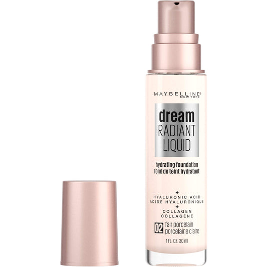 Maybelline Dream Radiant Liquid Medium Coverage Hydrating Makeup, Lightweight Liquid Foundation, Fair Porcelain, 1 Count