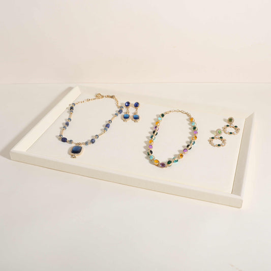GemeShou Gemehou Square velvet Jewerly display tray, Nightstand Jewelry Organizer plate, Stackable Empty Jewelry showcase tray for Necklace Bracelet…
