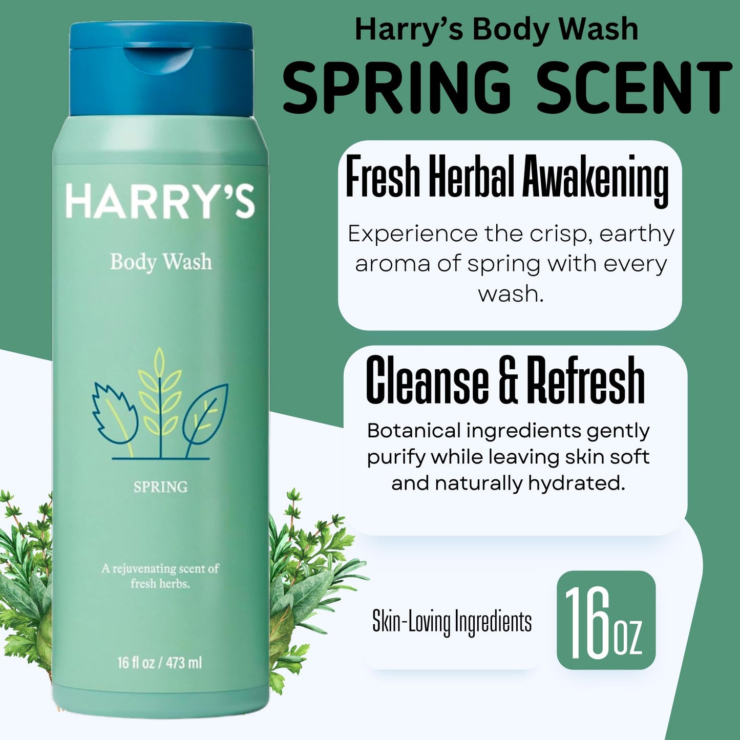Harry's Men's Body Wash, 18 Fl oz (Pack of 4) | Men's Body Wash and Shower Gel Variety Pack - Stone, Redwood, Fig & Spring Scent | Sulfate-Free
