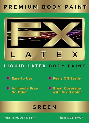 Liquid Latex - Face and Body Paint, Ammonia Free, Easy On and Off, Cosplay Makeup, Create Professional Monster, Zombie Arts 16 Oz (Green)