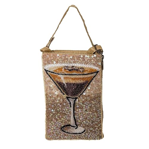 Cocktails Anyone Espresso Martini Beaded Phone Crossbody Bag: Unique Club Accessory, Stylish Mini Handbag for Women