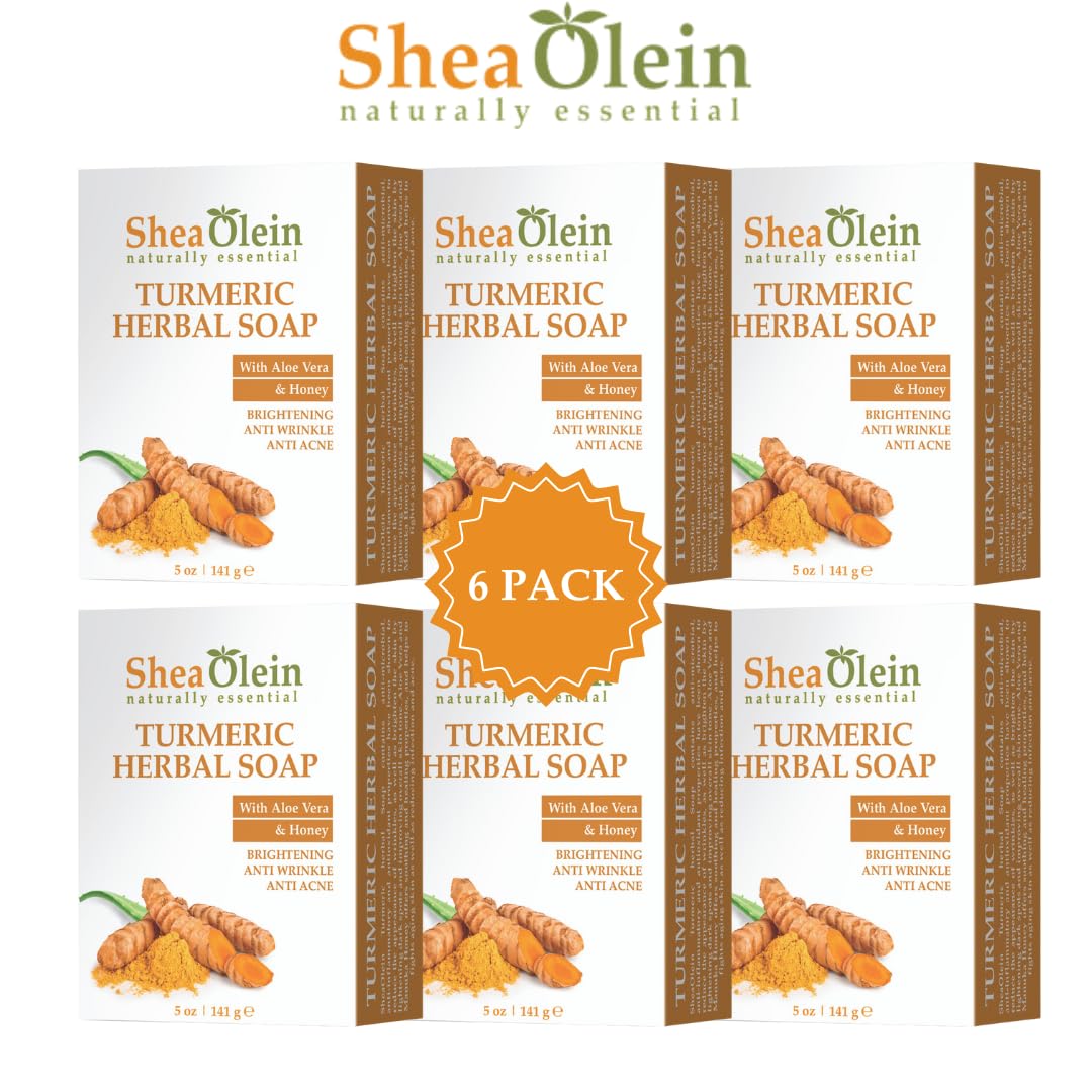 SheaOlein naturally essential TUMERIC HERBAL SOAP with Aloe Vera And Honey 5 Oz Bar 6 Count