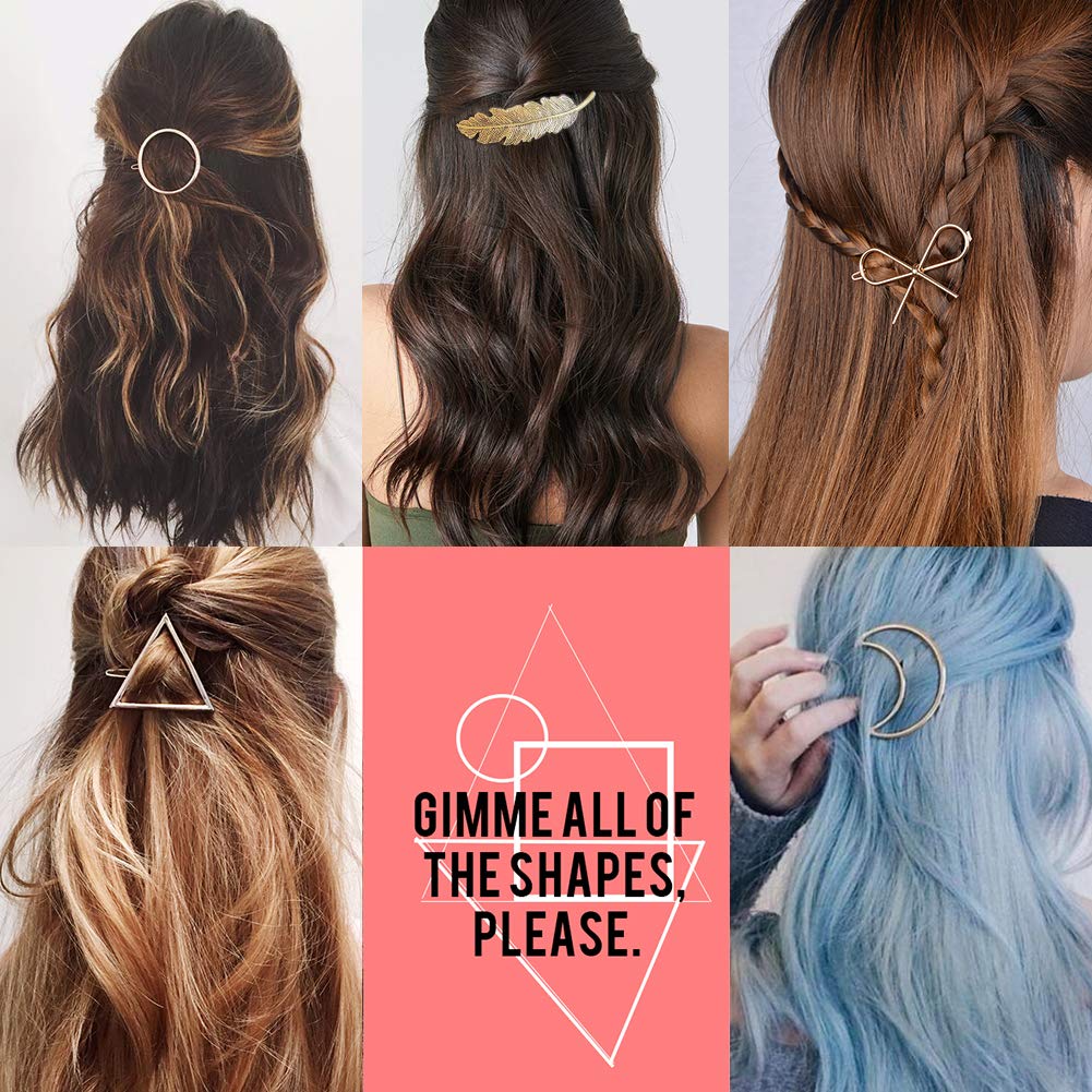 Gold Silver Minimalist Hair Clips Dainty Feather Hollow Hair Clips Set Feather Hair Pins Geometric Barrette Hair Accessories for Women