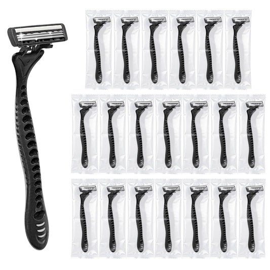 3 Blade Disposable Razors,Three Triple Stainless Steel Blade Individually Wrapped Razors Bulk,Manual Washable Razor with Clear Safety Cap Beauty and Personal Care Ttarxug