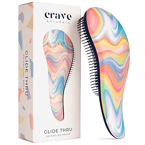 Crave Naturals Glide Thru Hair Brush - Detangler Brush for Curly, Straight, Wet or Dry Hair - Gentle Detangling Brushes for Adults, Kids, Toddlers