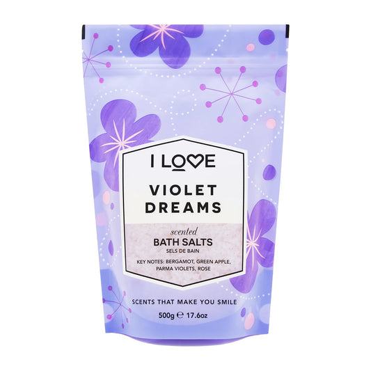 I LOVE Violet Dreams Bath Salts - Calming Bath Soak with Violet and Rose Fragrance - Relaxing Bath Salts for Sleep - Skin-Softening Formula - 17.6 oz Beauty and Personal Care I LOVE