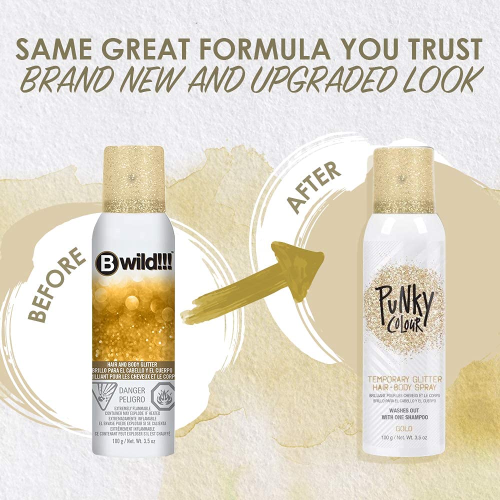 Punky Temporary Hair and Body Glitter Spray, Gold - Glitters Hairspray, Adds Shimmery Glow, Hair Glitter for Kids, Women, Men 3.5 oz