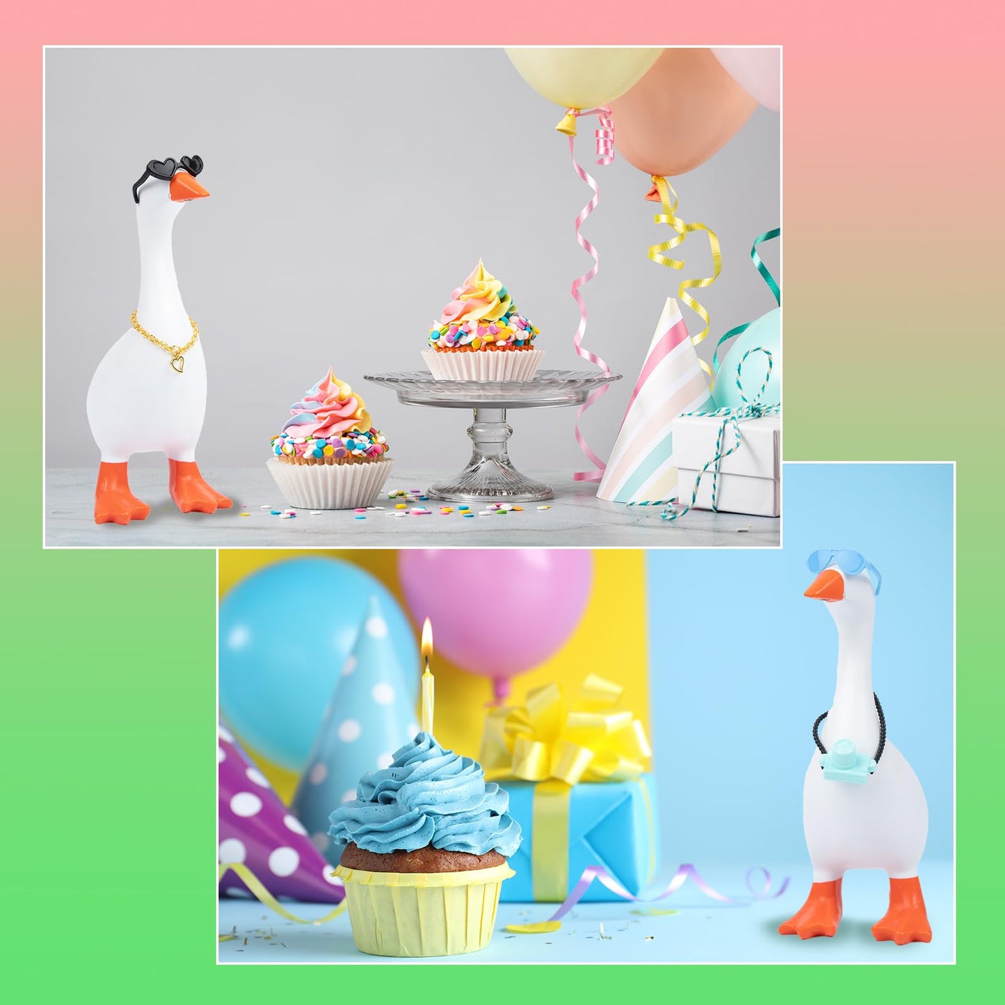 Neowedding 6 Set 7inch Desk Goose Outfits Mini Chain Collar and Sunglasses Small Desk Goose Costume Funny Mini Porch Goose Decor Accessories for…