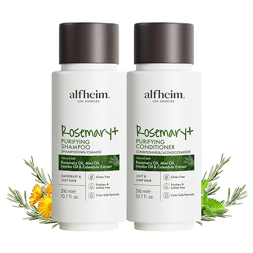 ALFHEIM Rosemary+ Purifying Shampoo & Conditioner Set Travel Size - Balancing Care for Oily & Fine Hair with Rosemary, Peppermint & Jojoba Oils - Deep