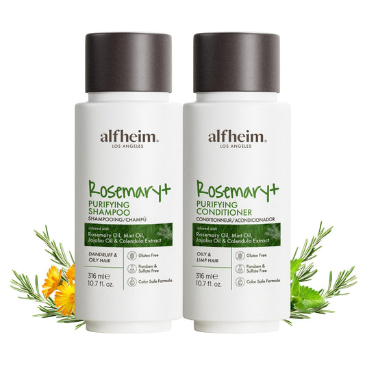 ALFHEIM Rosemary+ Purifying Shampoo & Conditioner Set Travel Size - Balancing Care for Oily & Fine Hair with Rosemary, Peppermint & Jojoba Oils - Deep