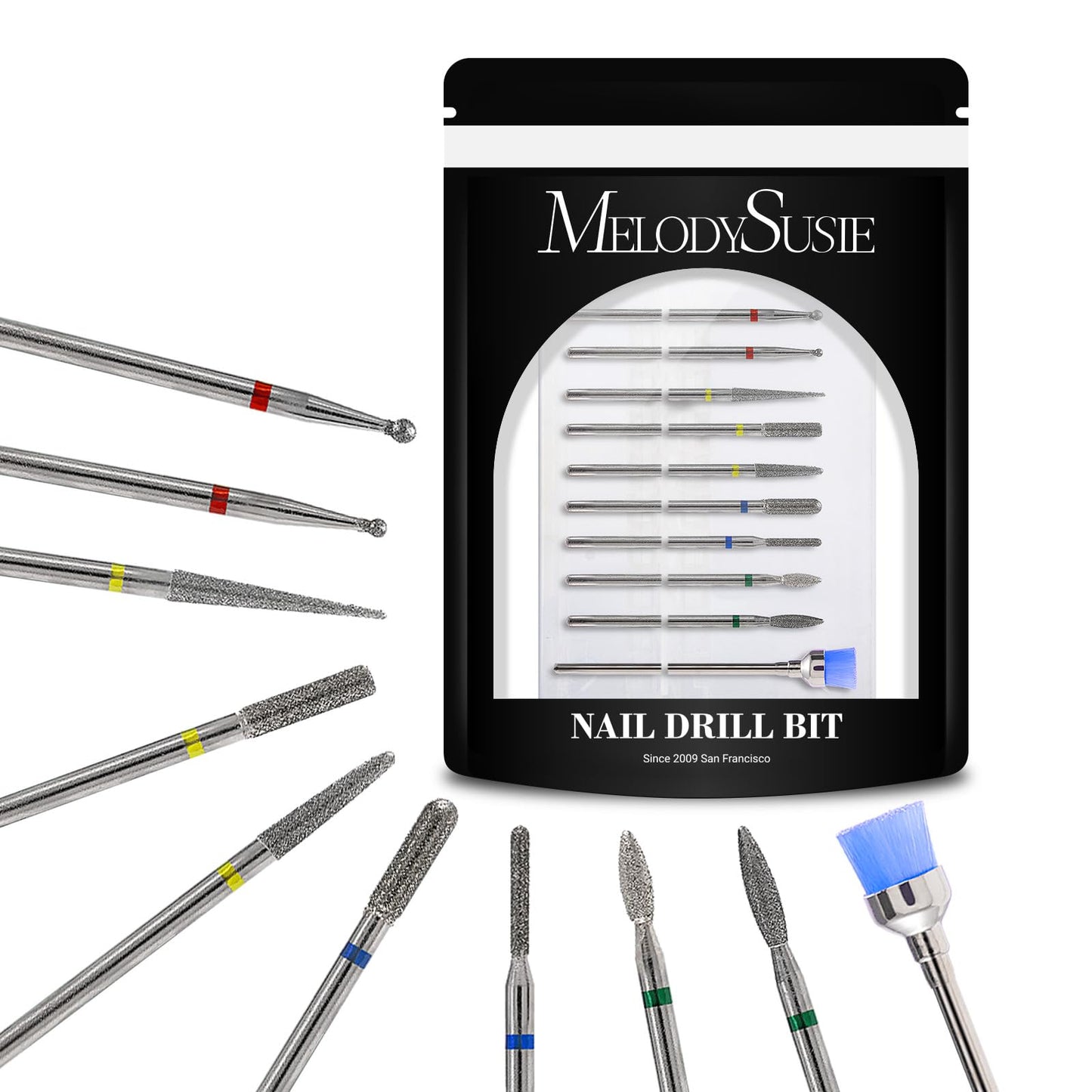 MelodySusie 10pcs Nail Drill Bits Set, 3/32 Inch Diamond Cuticle Nail Bits Kit for Nail Drill E-File, Manicure Pedicure Remover Tools for Acrylic Gel Beauty and Personal Care MelodySusie Default Title