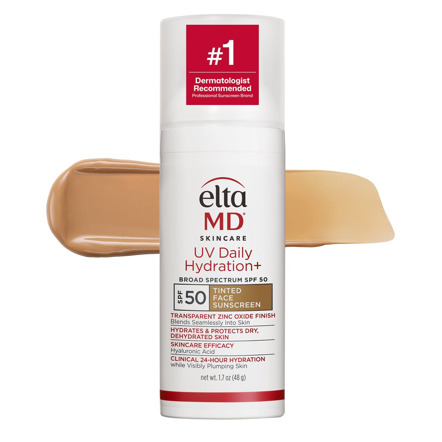 EltaMD UV Daily Hydration+ Tinted Face Sunscreen with Transparent Zinc Oxide and Hyaluronic Acid, Moisturizes and Protects, Great for Dry