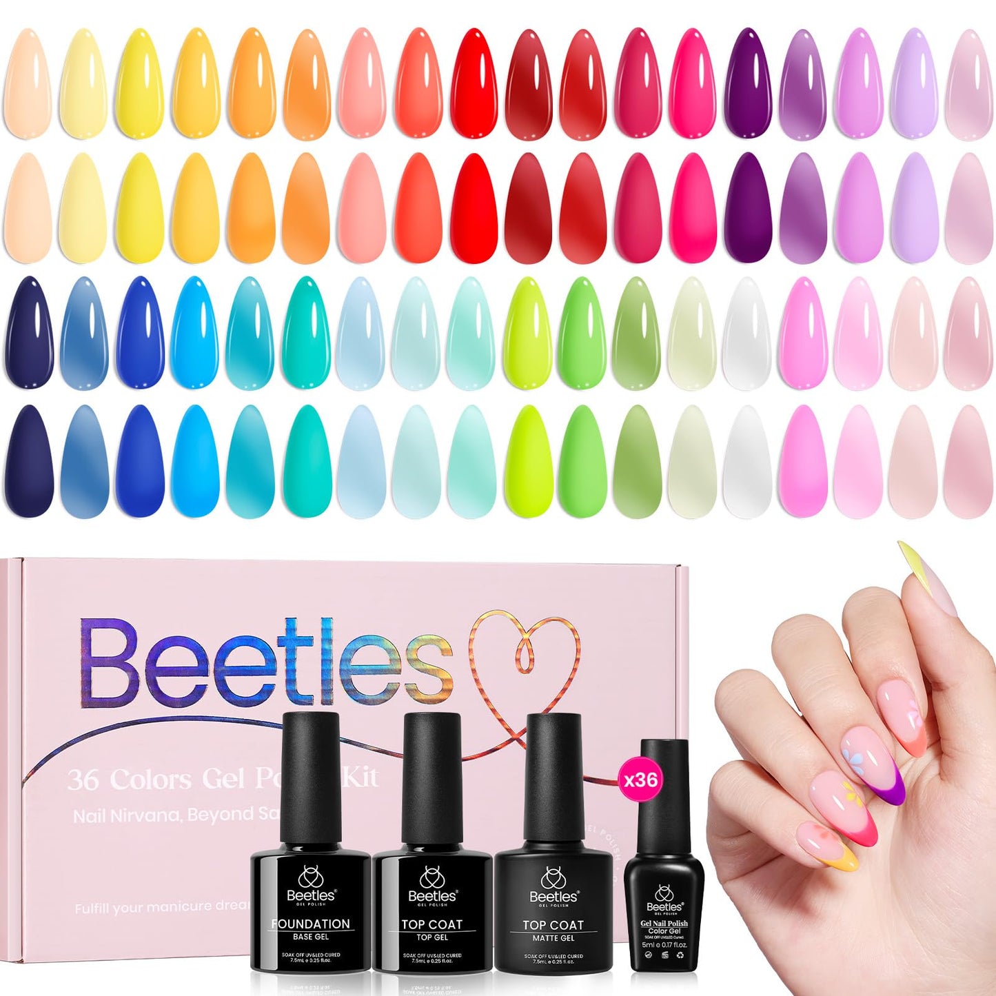 Beetles Neon Gel Polish Set - 36 Colors Dewdrop Flora Nail Gel, Jelly Pink Milky White Yellow Purple Green Natural Classic Shade, Soak Off UV LED Home Beauty and Personal Care beetles Gel Polish Default Title