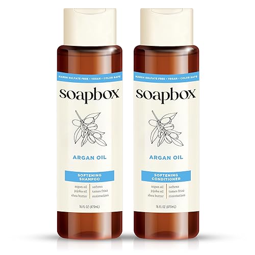 Soapbox Argan Oil & Vanilla Shampoo & Conditioner Set, Leaves Hair Smooth & Controls Frizz - Clean Ingredients Free of Harsh Chemicals, Sulfates