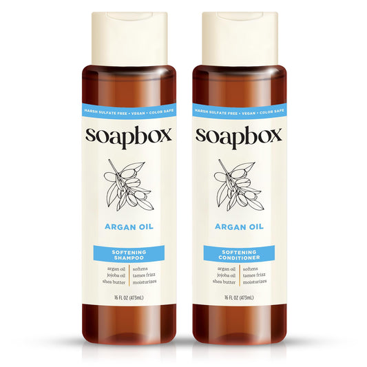 Soapbox Argan Oil & Vanilla Shampoo & Conditioner Set, Leaves Hair Smooth & Controls Frizz - Clean Ingredients Free of Harsh Chemicals, Sulfates