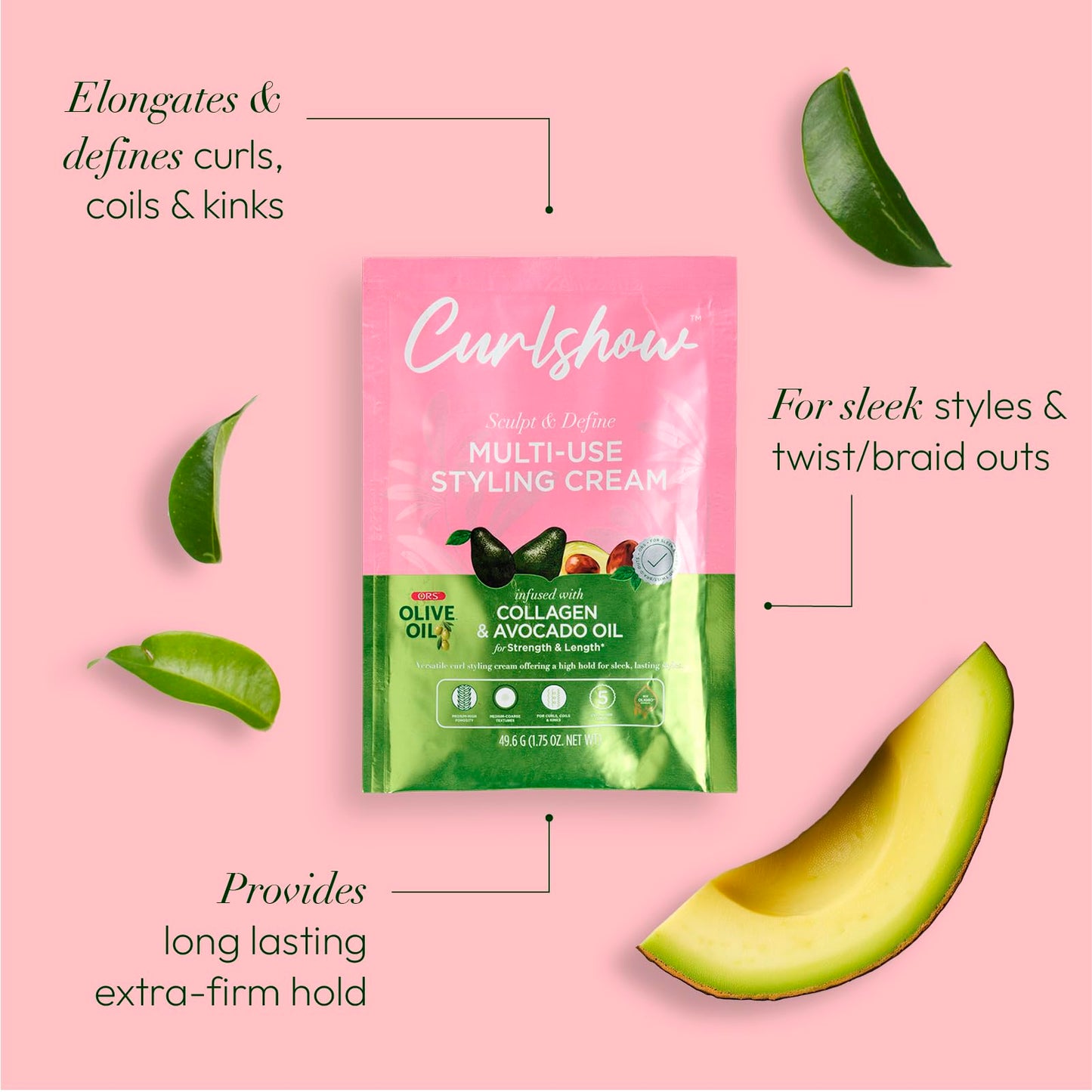 ORS Olive Oil Curlshow Multi-Use Styling Cream Infused with Collagen & Avocado Oil for Strength & Length Travel Packet 1.75 Ounce (1)