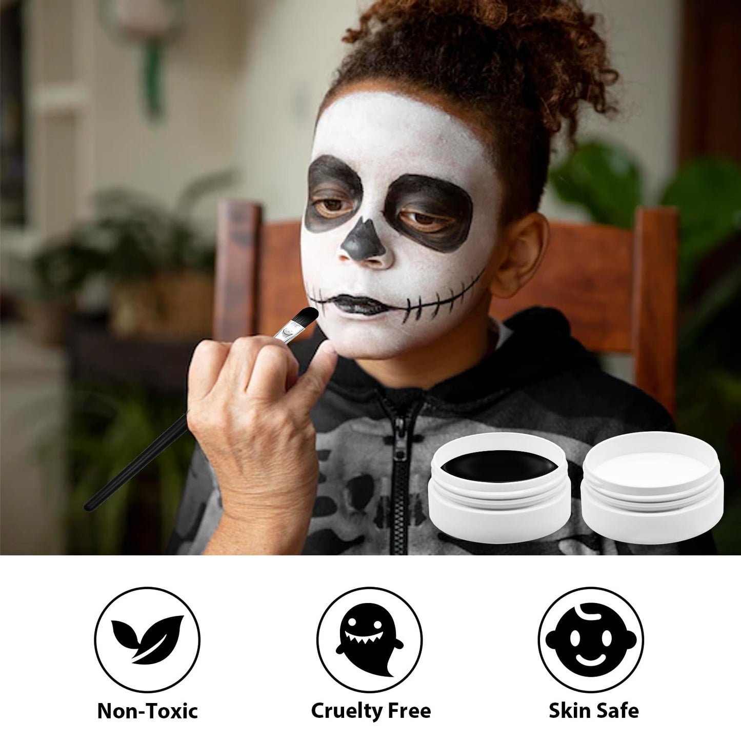 Black and White Face Paint Set - 2.47 oz Halloween Face Body Paint Skeleton Ghost Skull Cosplay Costume Professional SFX Corpse Special Effects Makeup