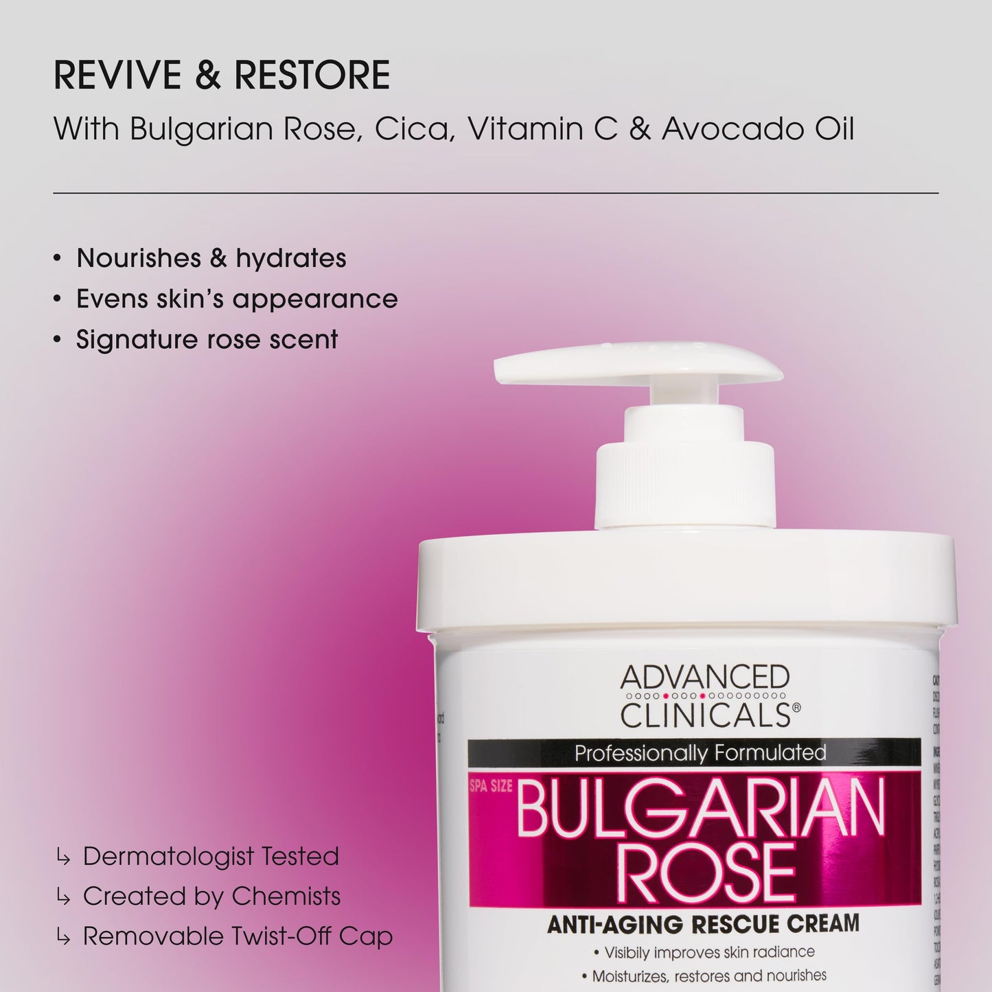 Advanced Clinicals Bulgarian Rose Lotion For Women | Rose Scented Vitamin C Body Lotion Cream | Anti Aging Vitamin E Moisturizer Body Butter Improves