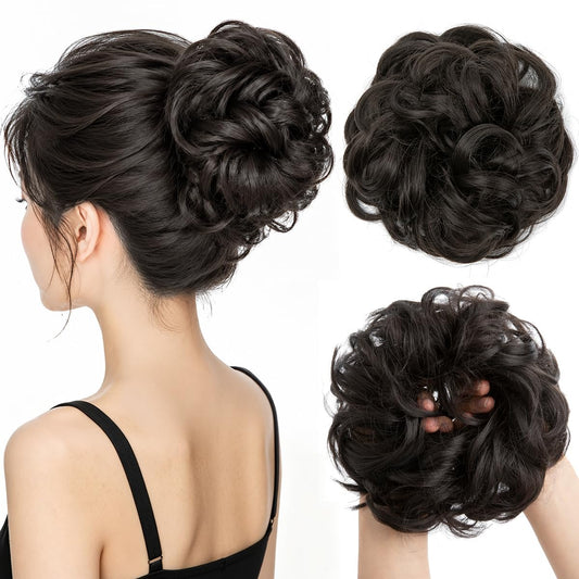 CJL HAIR Large Messy Bun Hair Piece Wavy Curly Scrunchies Synthetic Chignon Ponytail Hair Extensions Thick Updo Hairpieces for Women Brown Black Beauty and Personal Care CJL HAIR Default Title