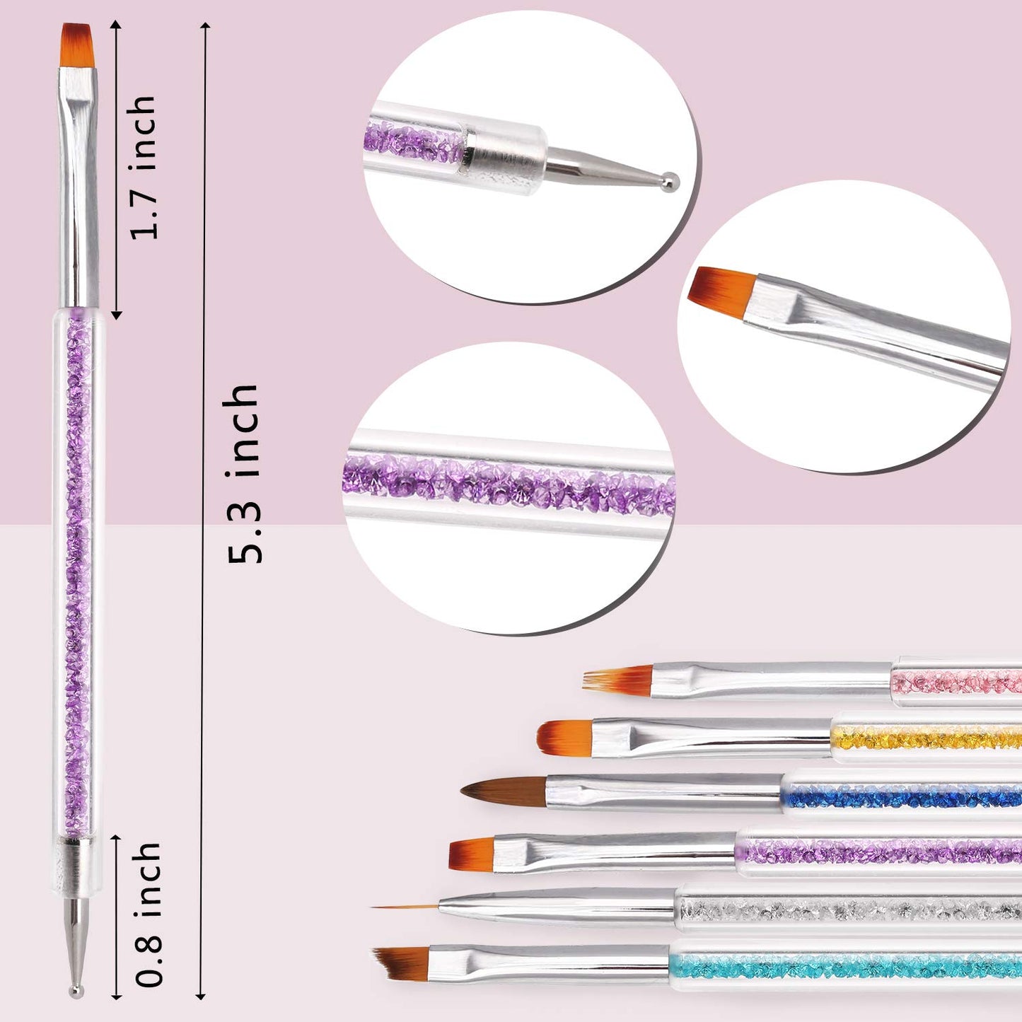 iminoo 6PCS Nail Art Brushes,Double Ended Nail Liner Brush Dotting Pen Nail Art Point Drill Drawing Tools,Double Ended Nail Art Brushe for DIY Nail