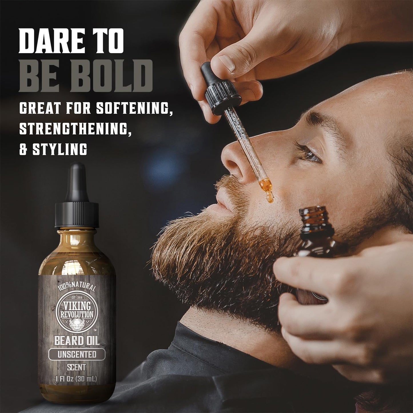 Viking Revolution Unscented Beard Oil for Men - Natural Mens Beard Oil with Argan Oil and Jojoba Oil - Beard Softener, Strengthens and Moisturizes