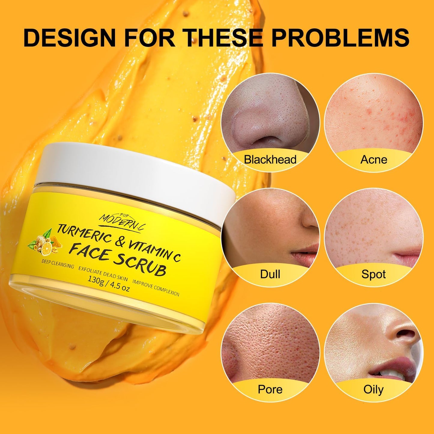 Vitamin C and Turmeric Face Scrub Cream Organics Microdermabrasion Facial Scrub Exfoliating Clears Blackheads Improve Dark Spot Acne with Strawberry Beauty and Personal Care POP MODERN.C