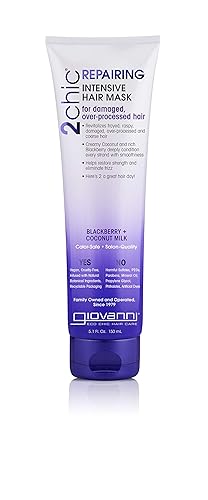 GIOVANNI 2chic Ultra-Repairing Hair Mask - Blackberry & Coconut Oil for Dry, Damaged & Processed Hair, Argan, Jojoba, Shea Butter & Keratin, Lauryl
