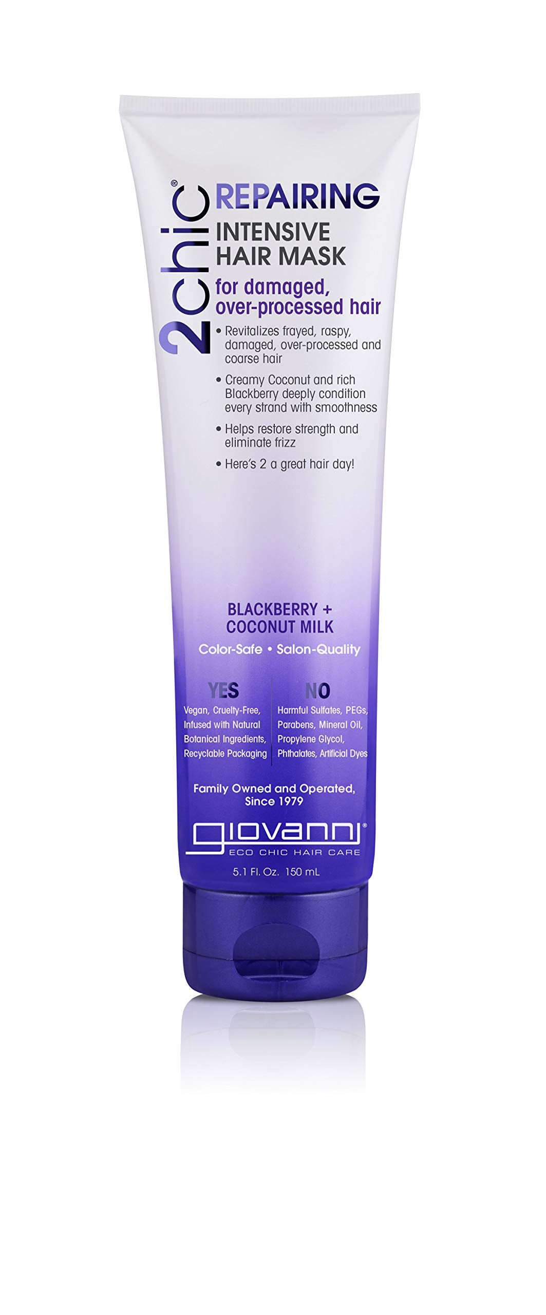 GIOVANNI 2chic Ultra-Repairing Hair Mask - Blackberry & Coconut Oil for Dry, Damaged & Processed Hair, Argan, Jojoba, Shea Butter & Keratin, Lauryl