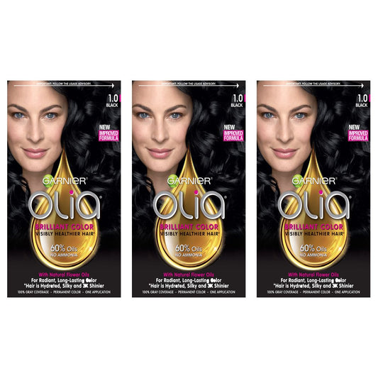 Garnier Hair Color Olia Oil Powered Permanent Hair Color, 1.0 Black, 3 Coun Beauty & Personal Care Garnier
