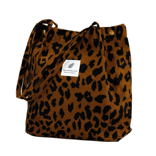 Corduroy Tote Bag Cute Tote Bags for Women Shoulder Bag with Inner Pocket for Work Beach Travel and Shopping Grocery (Leopard) Fashion TOPASION