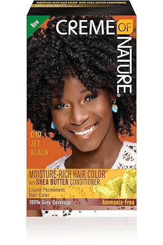 Moisture Rich Liquid Hair Color by Creme of Nature, C10 Jet Black, with Shea Butter Conditioner, 1 Application