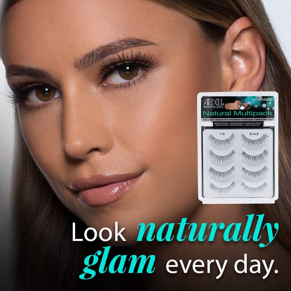 Ardell Natural False Eyelashes Multipack 110 Black - Comfortable Strip Lashes for Everyday Wear, 4 Pairs x 1 Pack