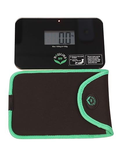 NewlineNY Step-on Super Mini Smallest Travel Bathroom Scale with Protection Sleeve: SBB0638SM-BK+S001MG