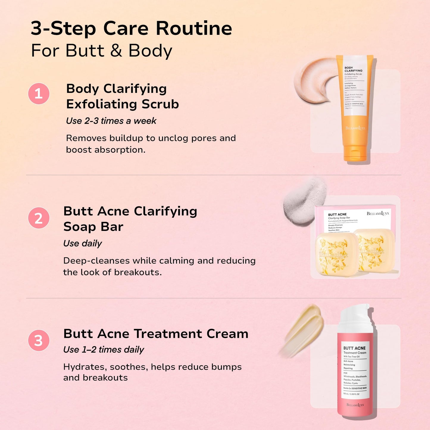 BellamiLuxx Butt Acne Clearing Treatment Cream: Body Acne Treatment for Folliculitis and Pimples on Buttocks, Thighs, and Body with 2% Salicylic Acid Beauty and Personal Care BellamiLuxx