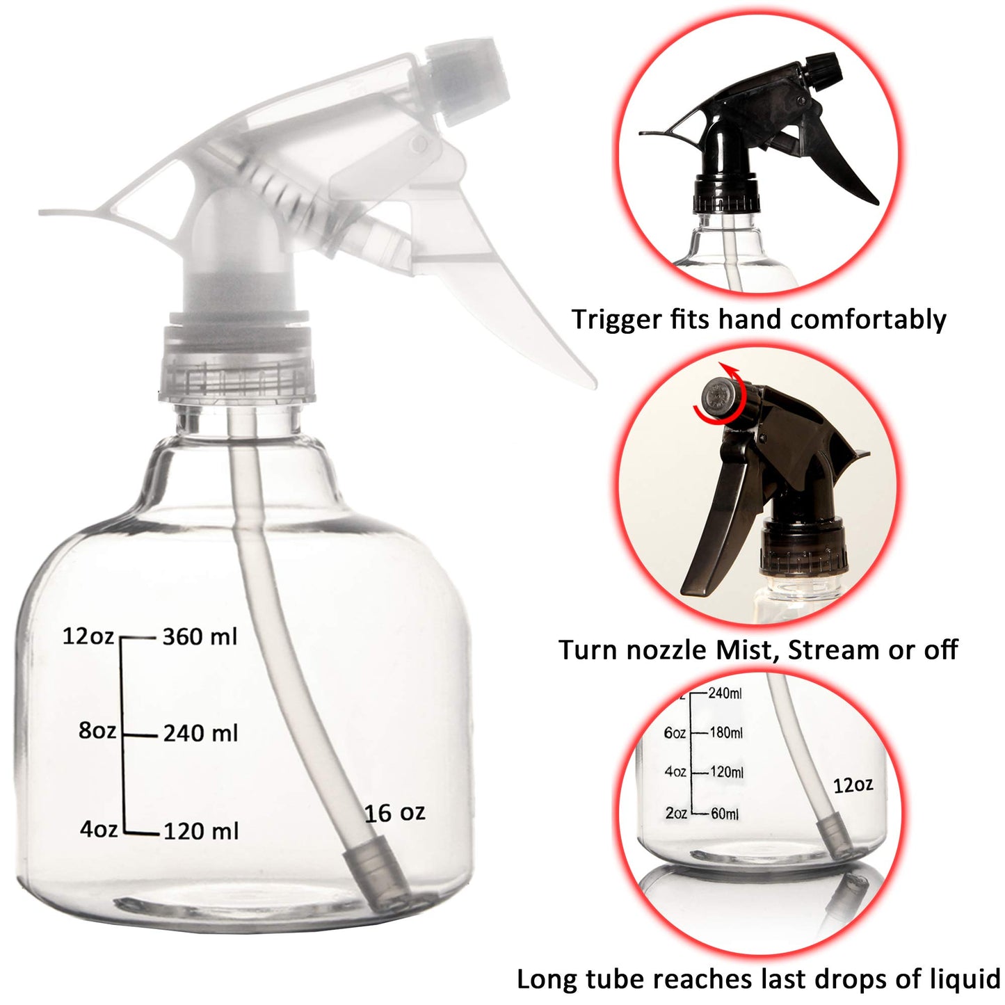 Youngever 6 Pack 16 Ounce Empty Plastic Spray Bottles, Spray Bottles for Hair and Cleaning Solutions (White)