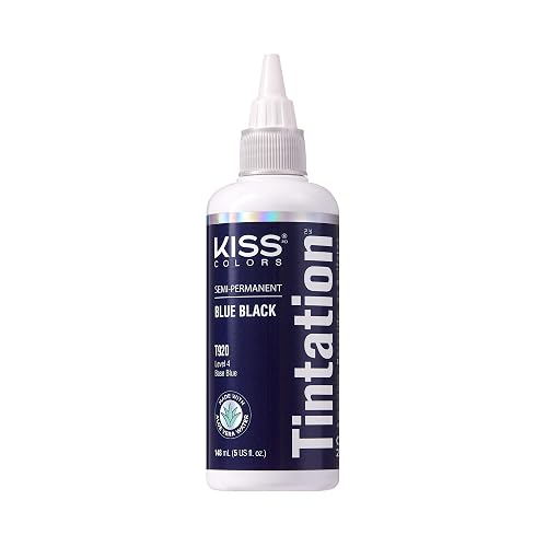 Red by Kiss Tintation Semi-Permanent Hair Color, Aloe Vera Water Based, Argan Oil, Olive Oil, Collagen & Keratin, Long-Lasting Color Dye (Blue Black