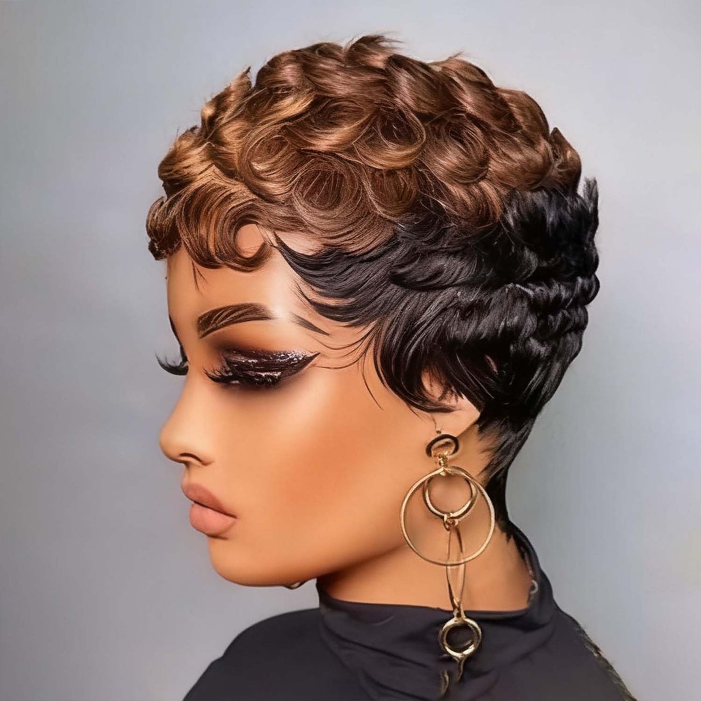 VRZ Short Curly Pixie Cut Wig Human Hair for Black Women Pixie Cut Kinky Curly Bob Glueless Half Wigs 150% Density Natural Black Color 1B# Beauty and Personal Care VRZ